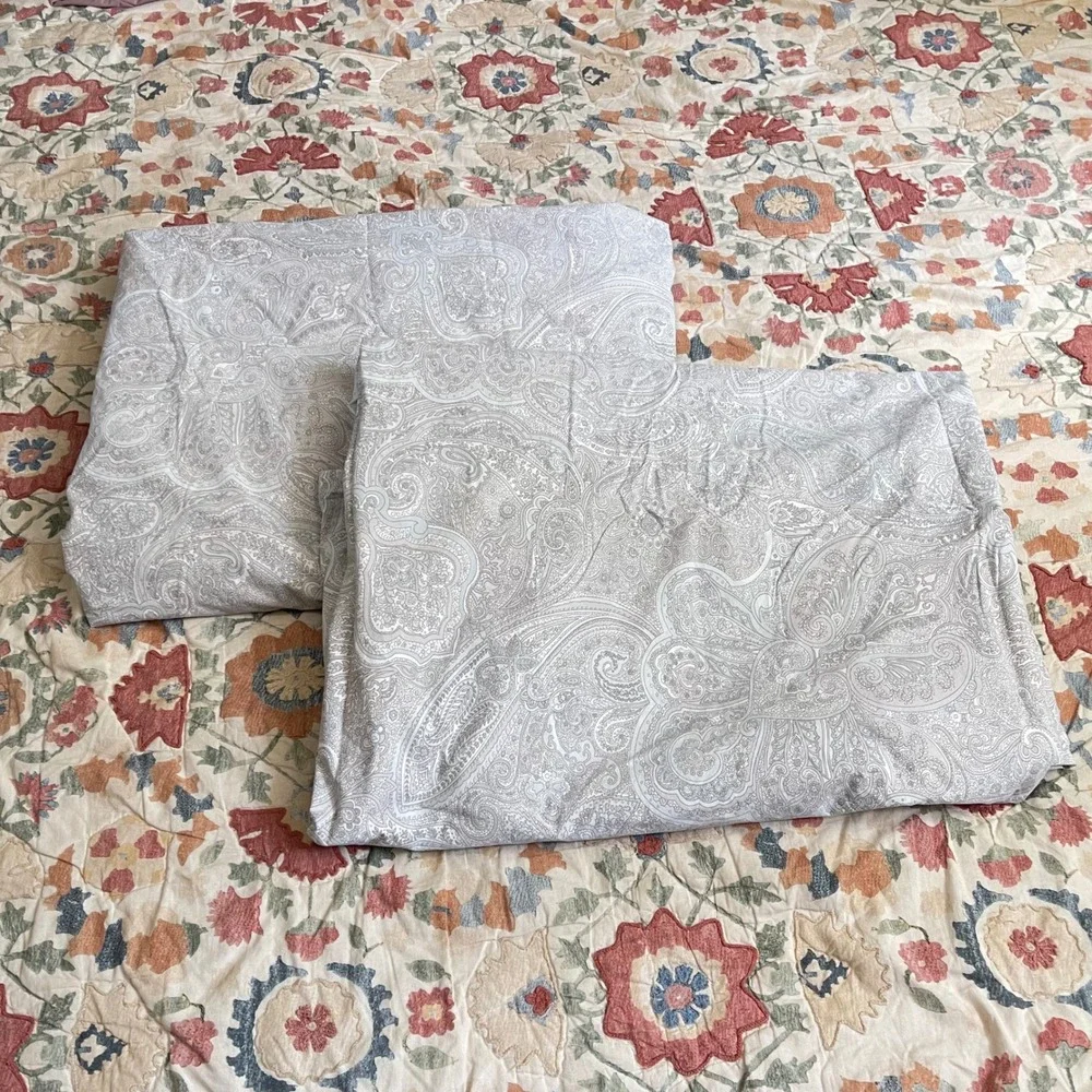 Ralph Lauren Queen Sheets 2Pc Sheet Set Gray Lavender Blue Paisley Cottage Chic